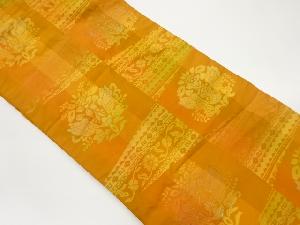 縞に向かい鳥模様織出し名古屋帯